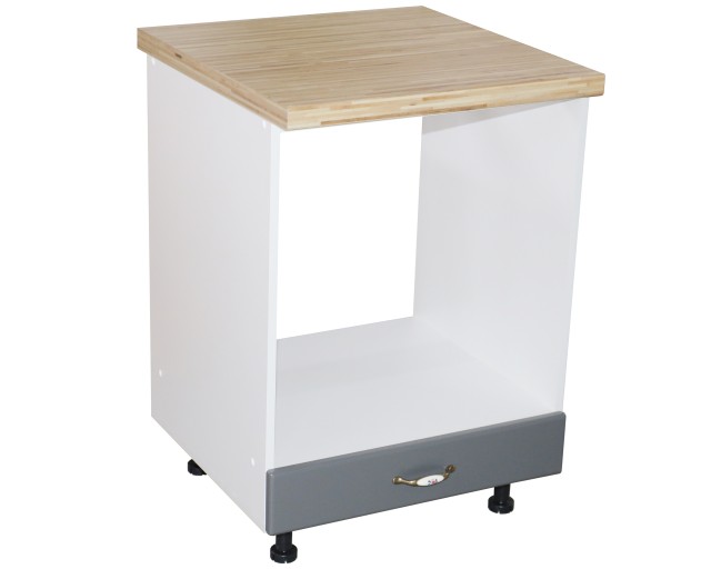Corp pentru cuptor incorporabil cu sertar Zebra, Alb/MDF gri, cu blat artar, 60 x 85 x 60 cm